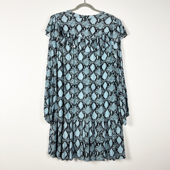 Rebecca Minkoff Miley Snake Python Animal Pattern Chiffon Ruffle Mini Dress L - Picture 4 of 4